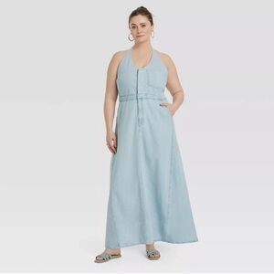 NWT Universal Thread Maxi Length Halter Denim Dress